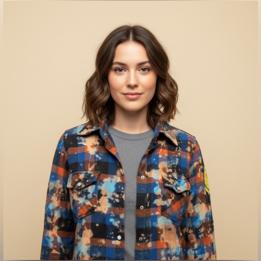 Butter Supersoft Y2K Acid Wash Plaid Snap Button Down | Size XS